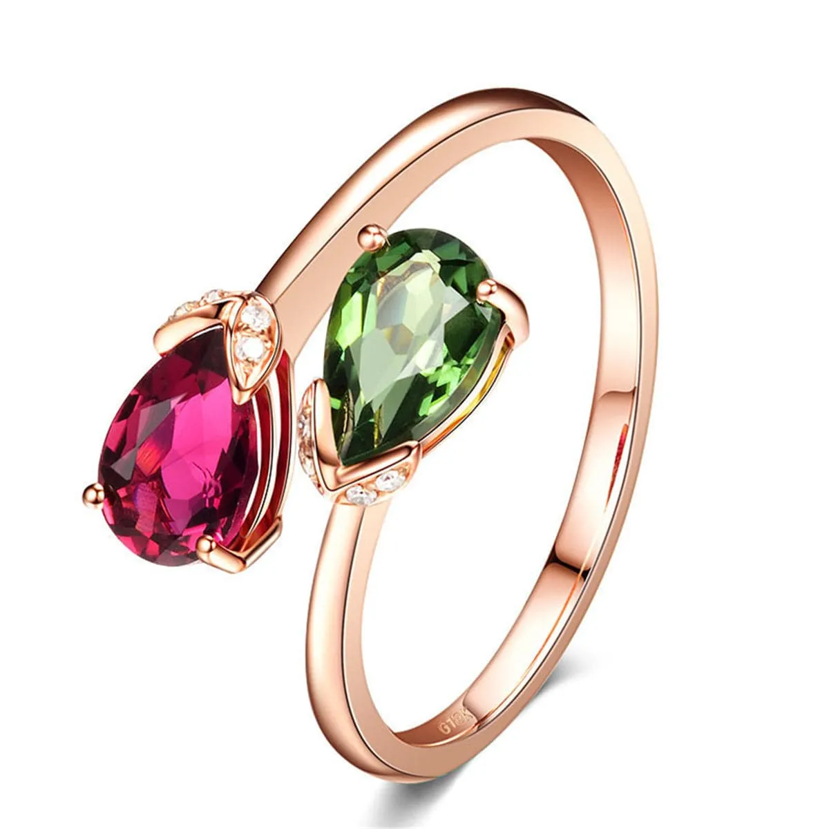 Red & Green Crystal & Cubic Zirconia Bypass Ring