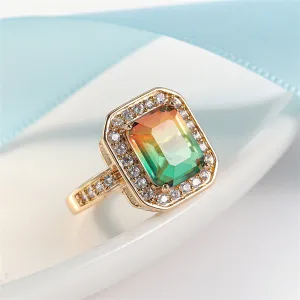 Red-Green Crystal & Cubic Zirconia Radiant-Cut Channel Halo Ring