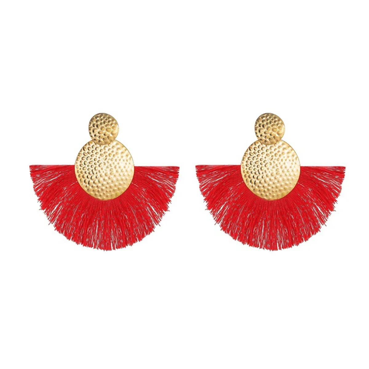 Red Polyster & 18K Gold-Plated Textured Round Fan Drop Earrings