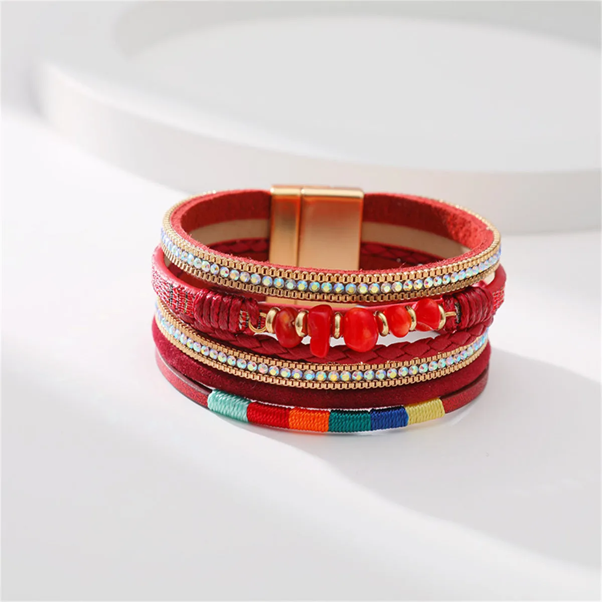 Red Polystyrene & Resin Layered Bracelet