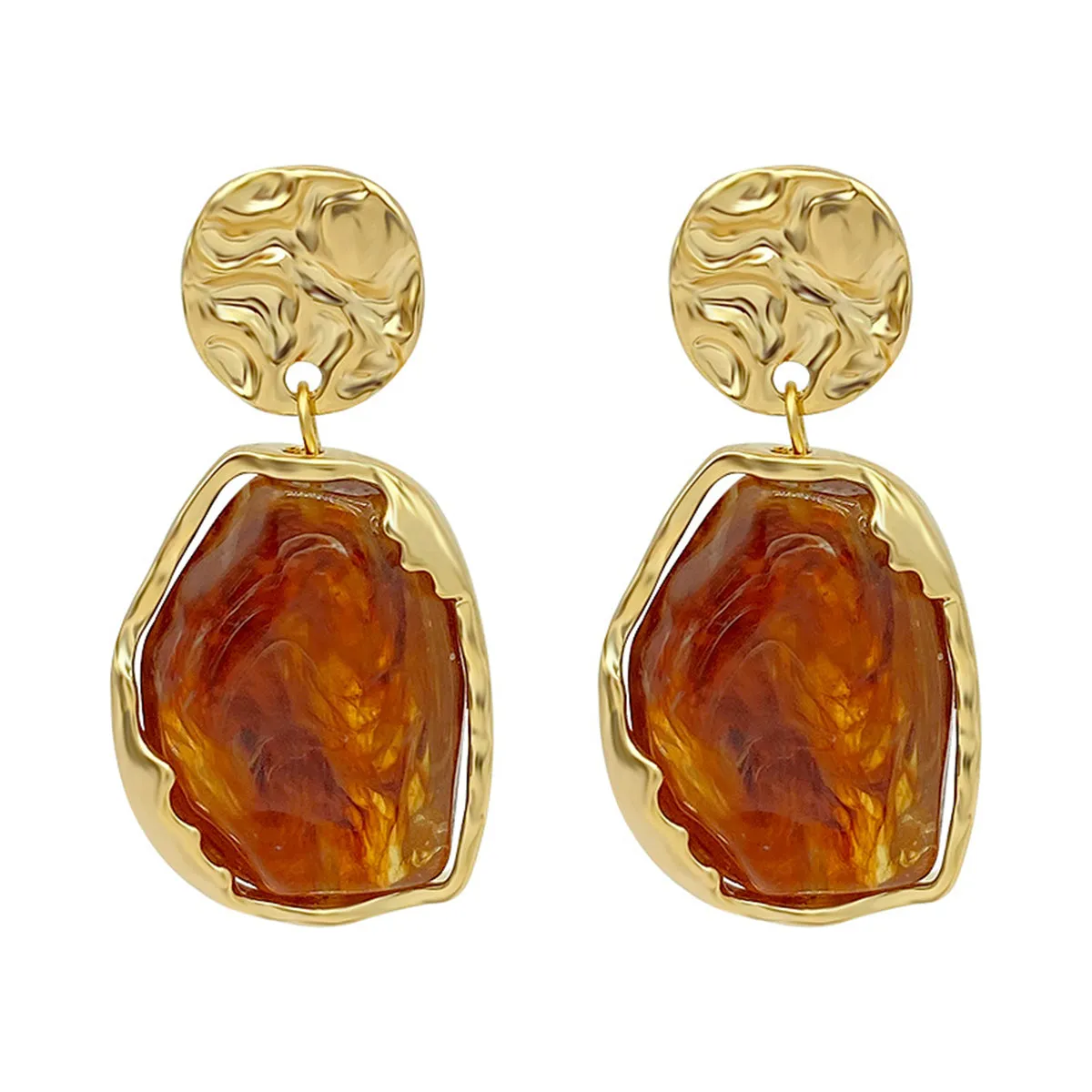 Red Resin & 18K Gold-Plated Textured Geometric Drop Earrings