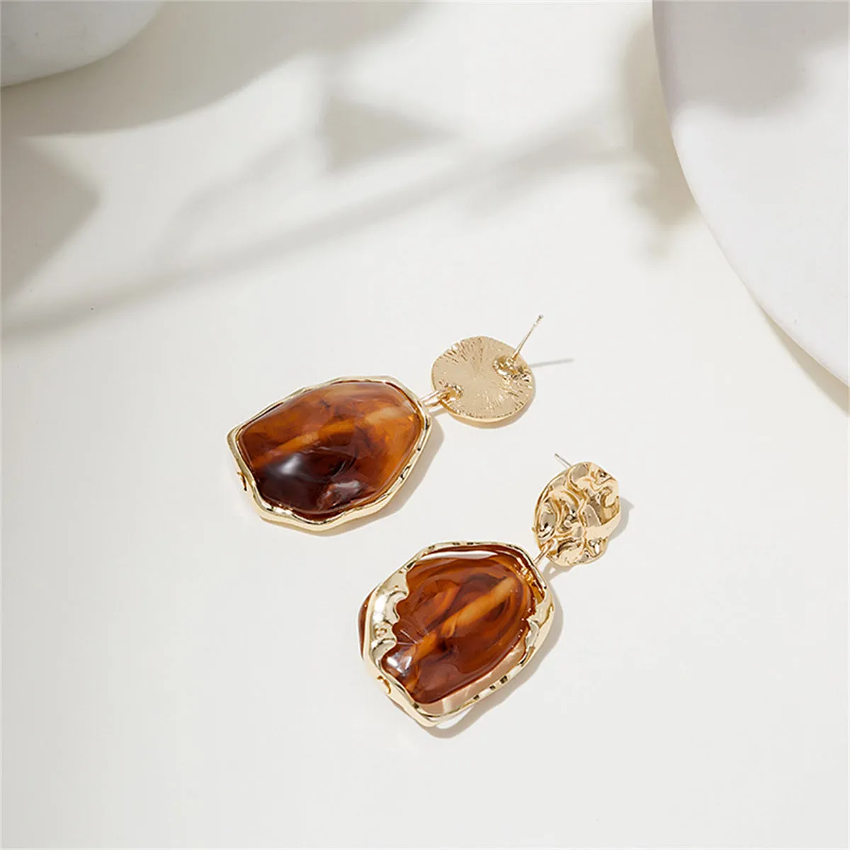 Red Resin & 18K Gold-Plated Textured Geometric Drop Earrings