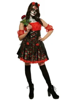 Red Rose Day Of The Dead Costume Size Xs