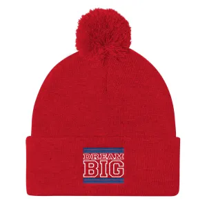 Red Royal Blue and White Pom Pom Beanie