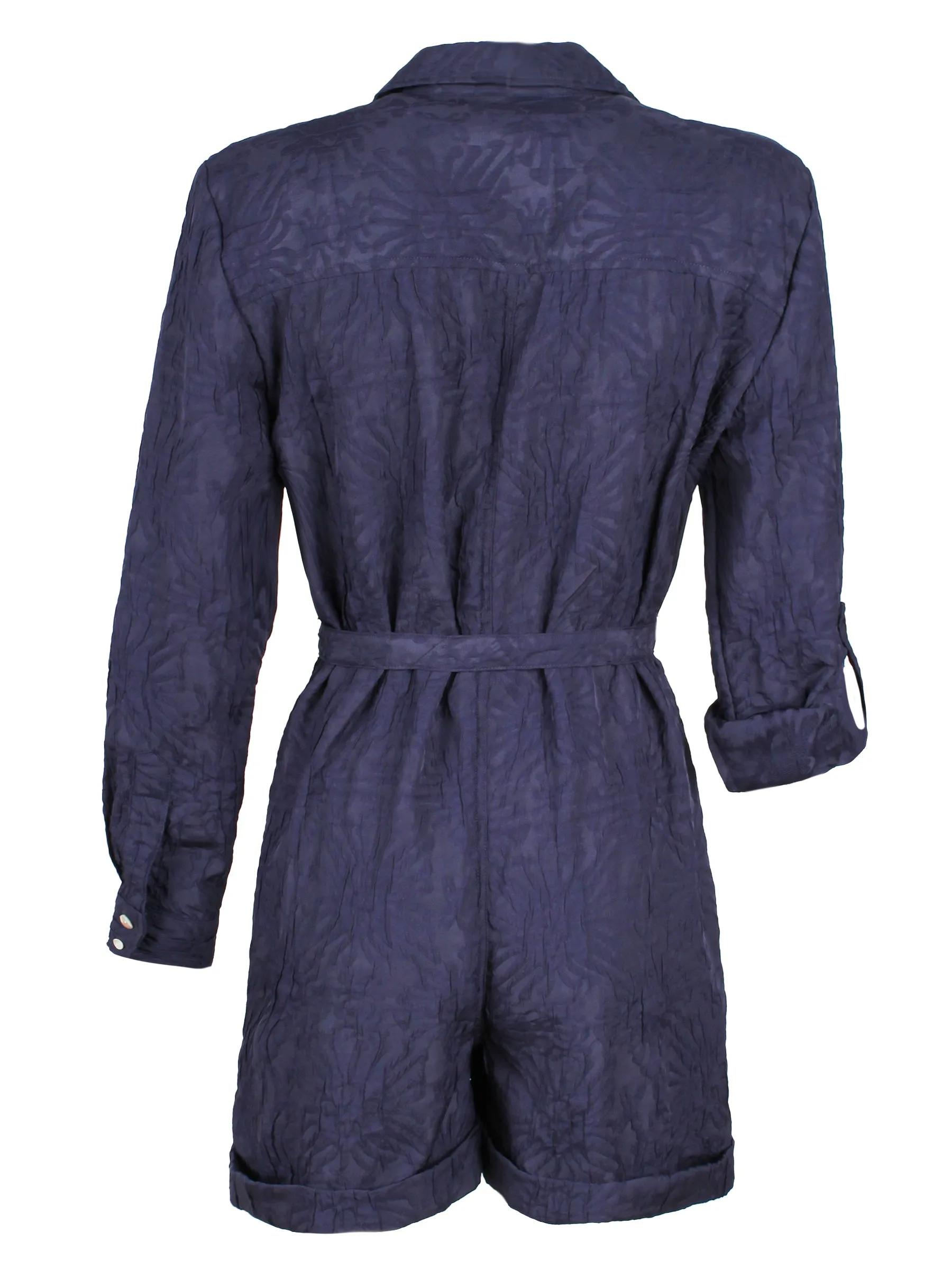 Romper Navy Crushed Textured Jacquard