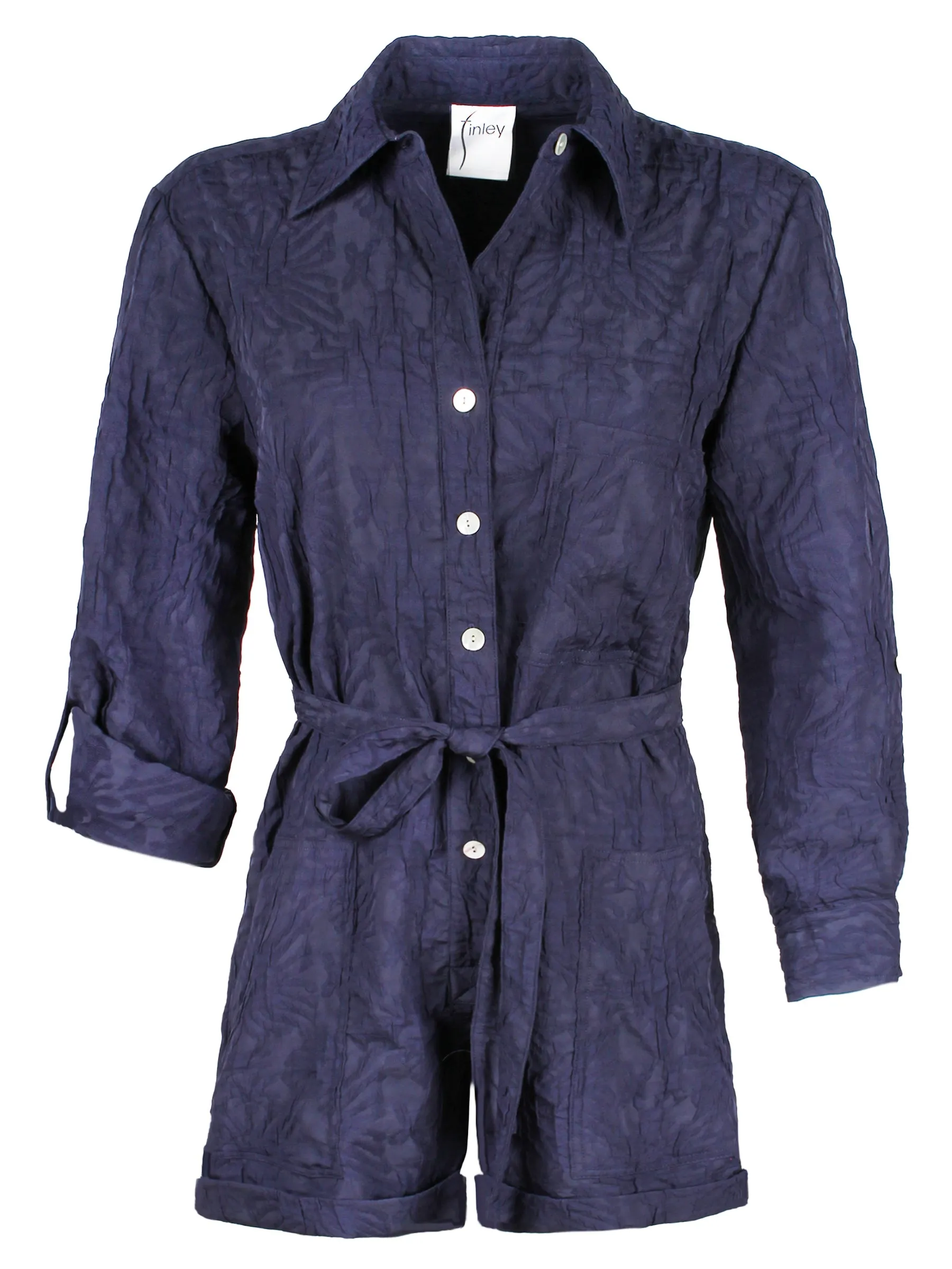 Romper Navy Crushed Textured Jacquard