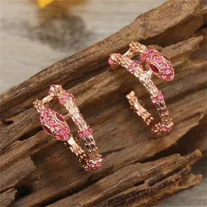 Rose Cubic Zirconia & 18K Rose Gold-Plated Snake Huggie Earrings