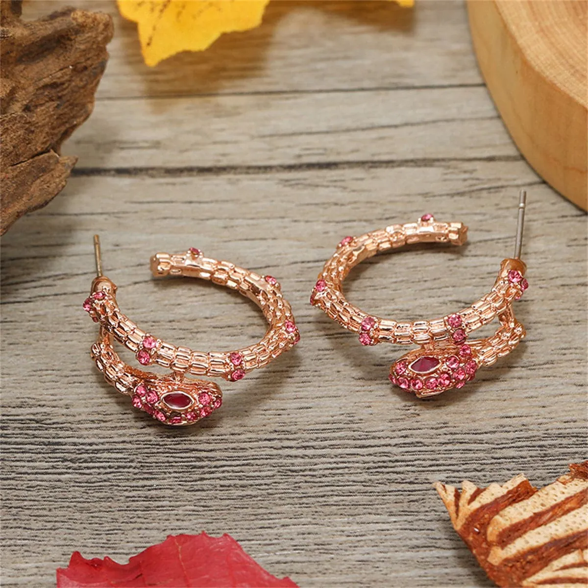 Rose Cubic Zirconia & 18K Rose Gold-Plated Snake Huggie Earrings