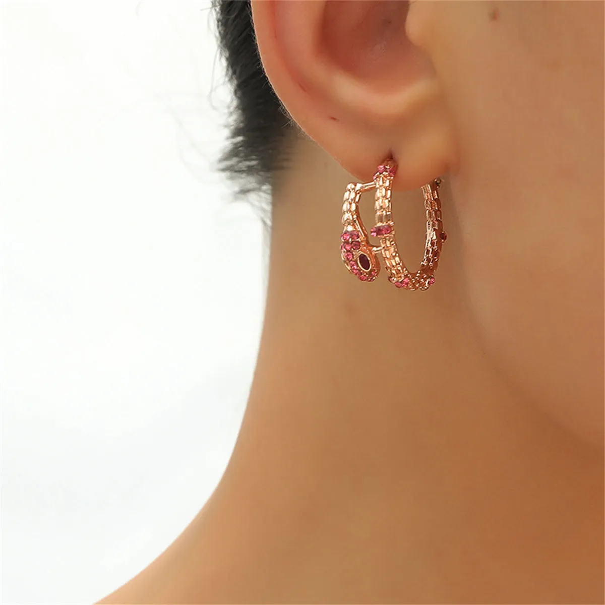Rose Cubic Zirconia & 18K Rose Gold-Plated Snake Huggie Earrings