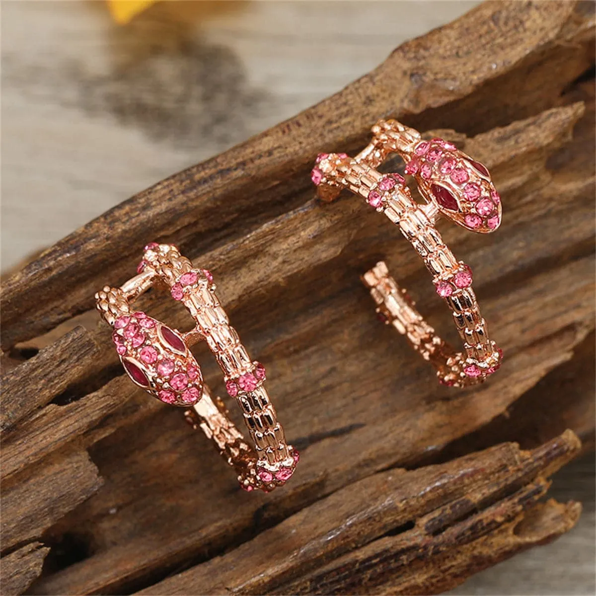 Rose Cubic Zirconia & 18K Rose Gold-Plated Snake Huggie Earrings