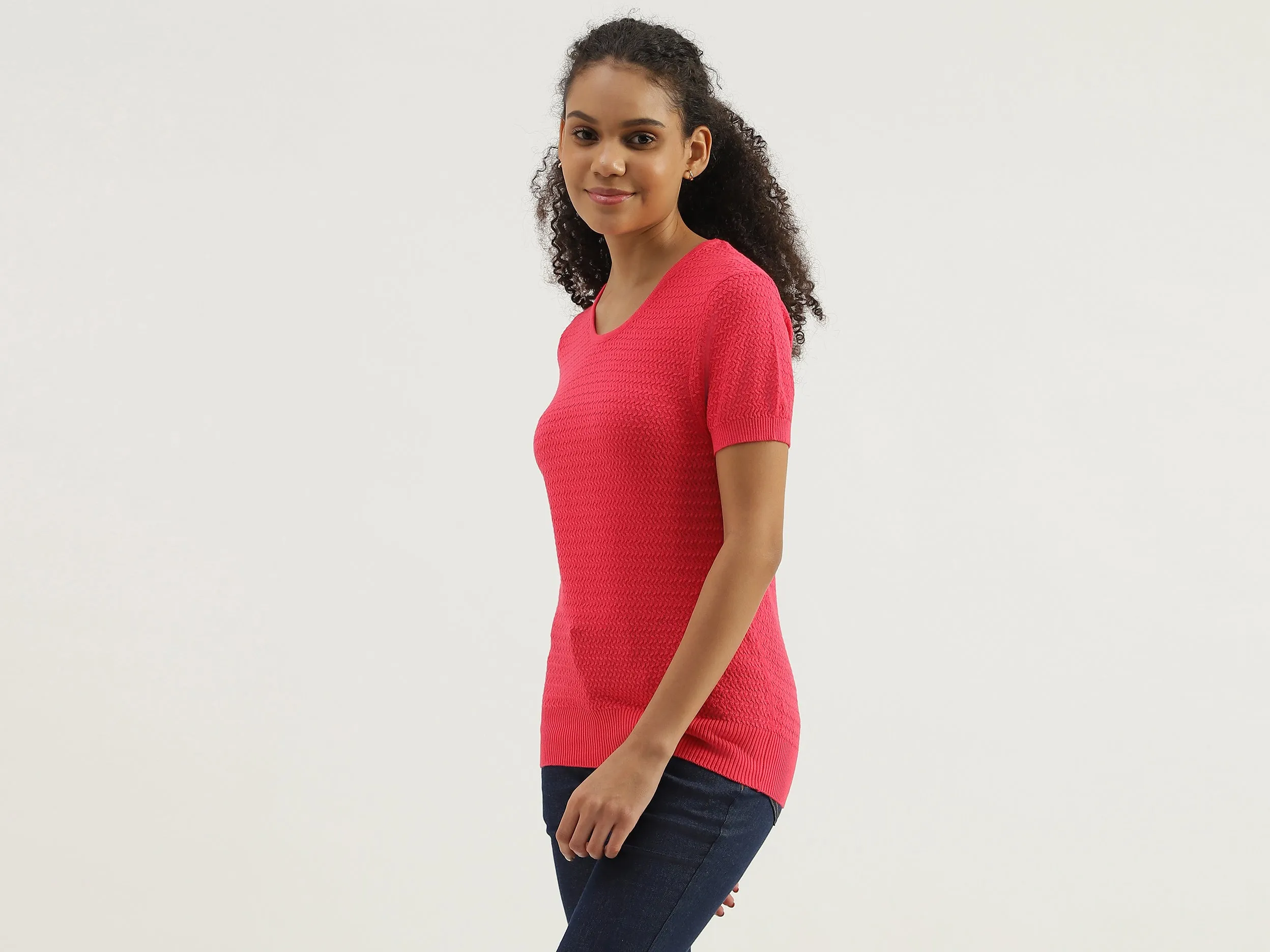 Round Neck Textured Top