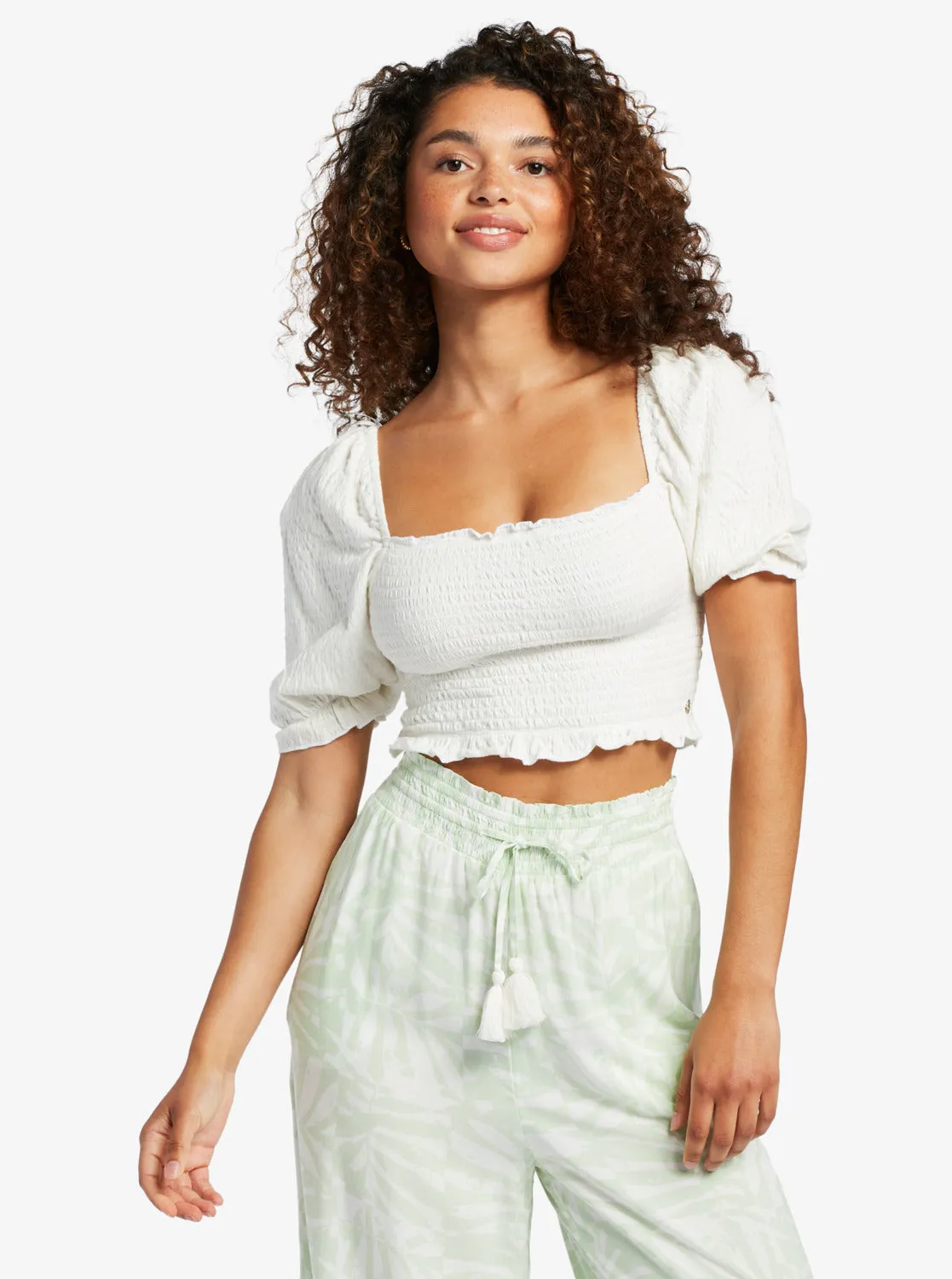 Roxy Women's Sunset Walks Puff Sleeve Crop Top
