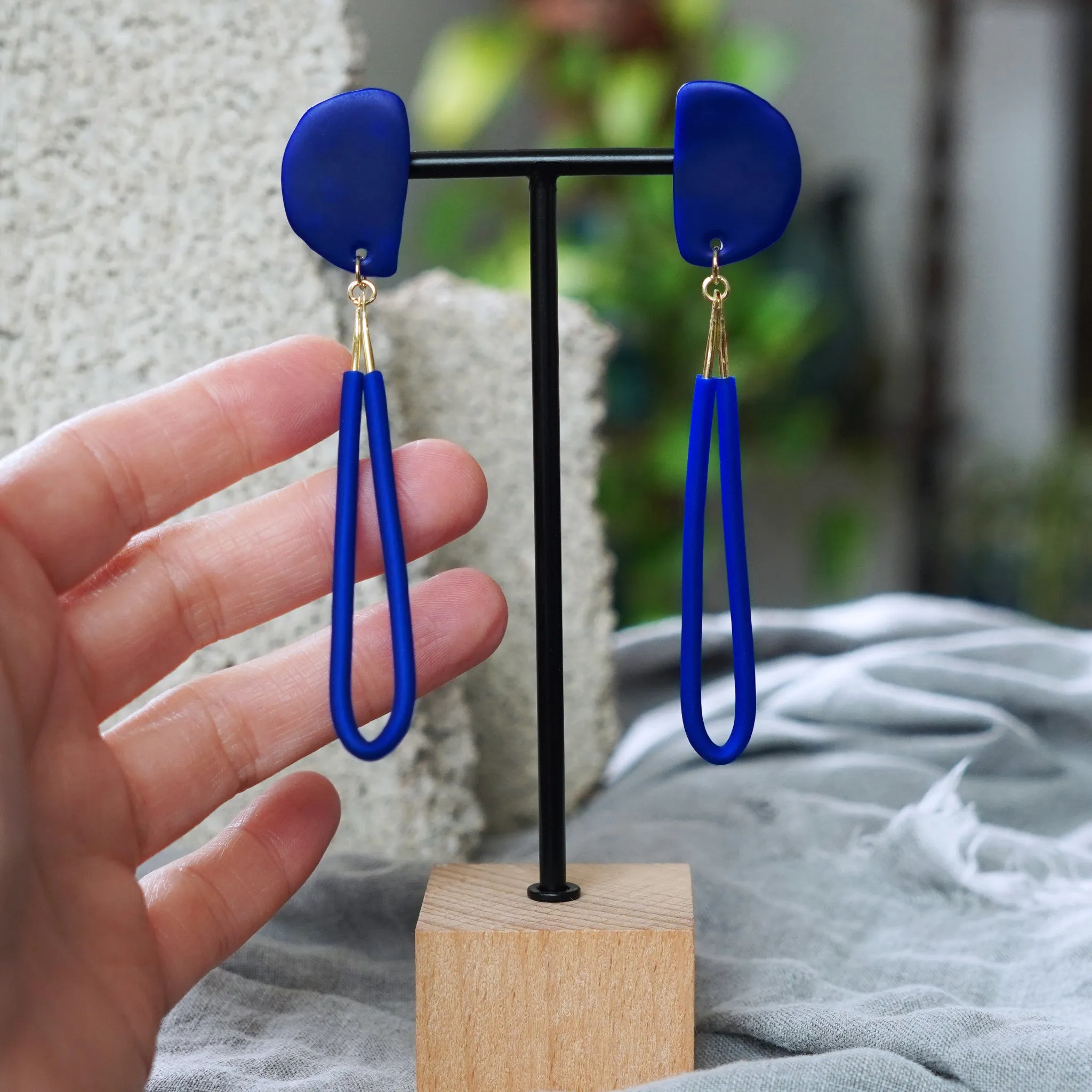 Royal Blue Narrow Drop Loop Earrings