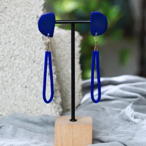 Royal Blue Narrow Drop Loop Earrings