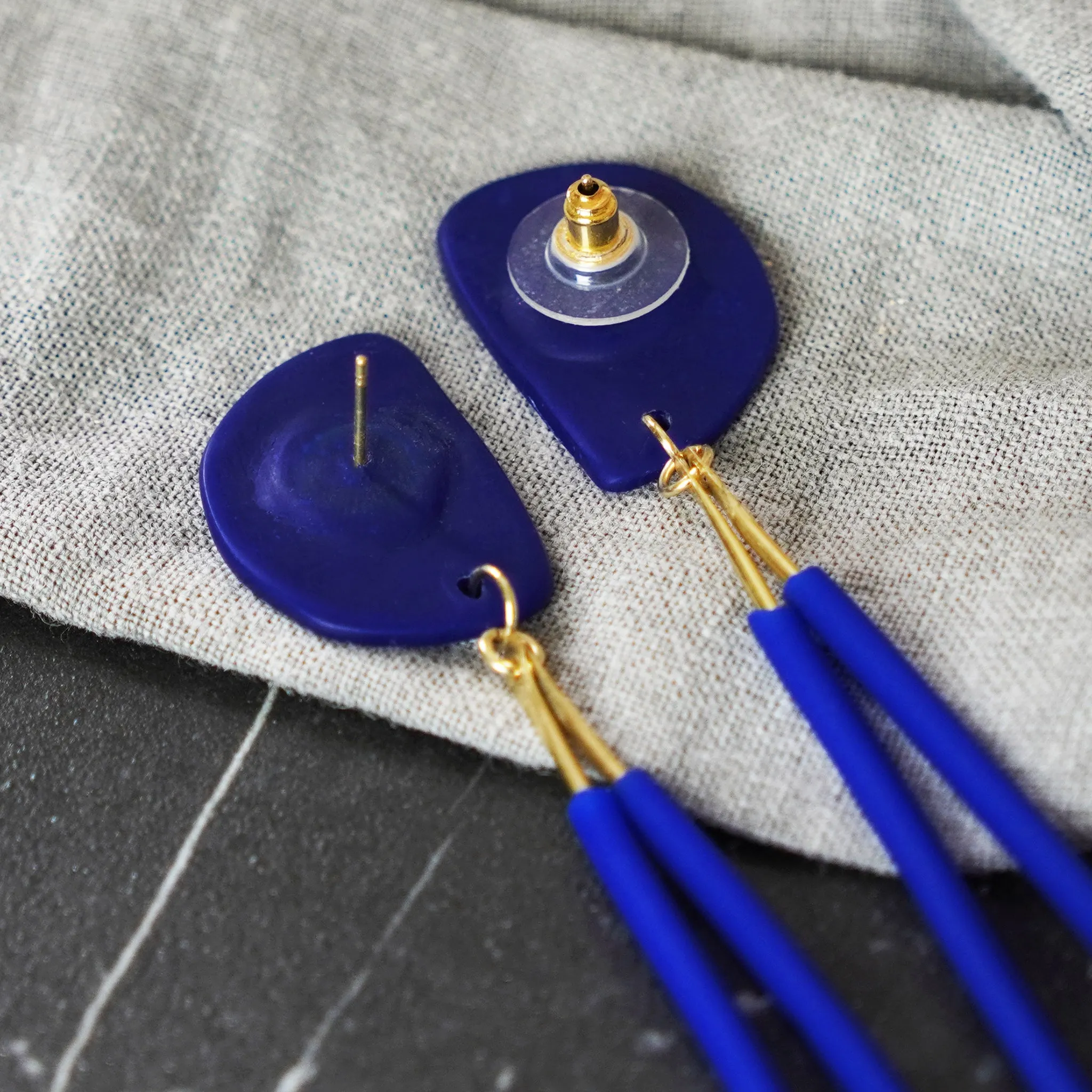 Royal Blue Narrow Drop Loop Earrings