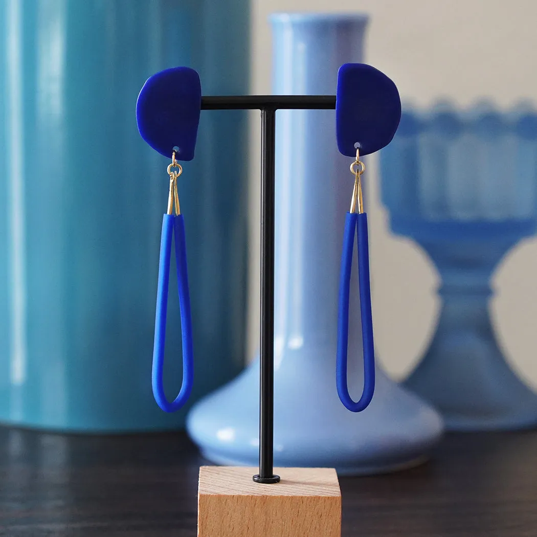 Royal Blue Narrow Drop Loop Earrings