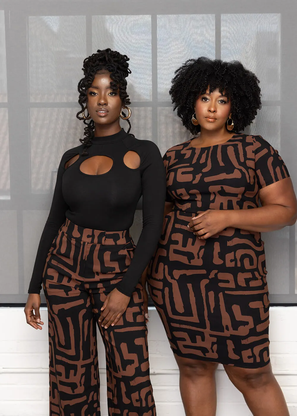 Sabella Women's African Print Stretch Dress (Espresso Geometric)