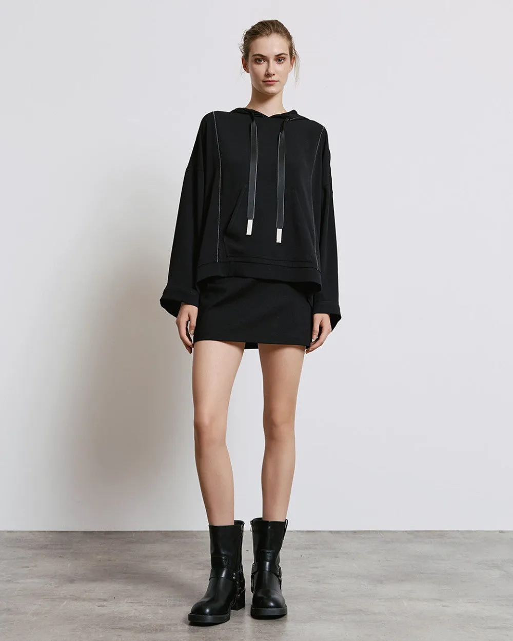 SALE Hooded Blouse with Decorative Seams