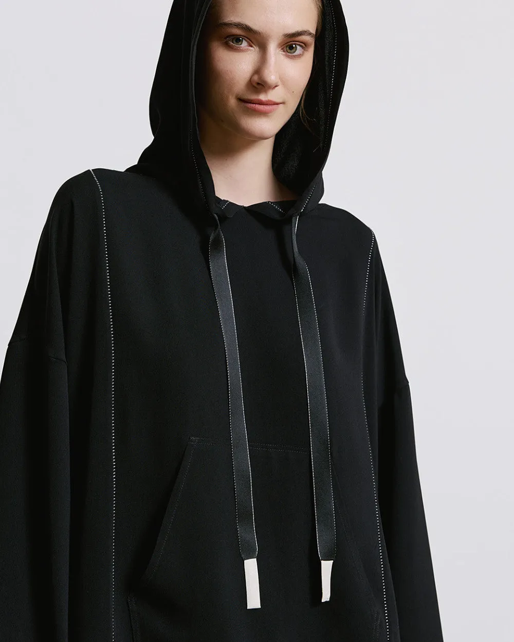 SALE Hooded Blouse with Decorative Seams