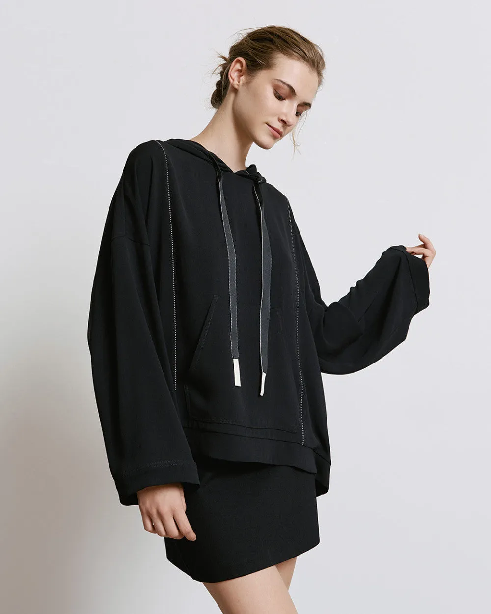 SALE Hooded Blouse with Decorative Seams