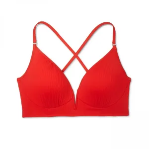 Shade & Shore Women's Dream Lightly Lined V Wire Ribbed Bikini Top
