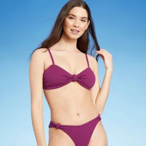 Shade & Shore Women's Knot-Front Crepe Textured Bikini Top