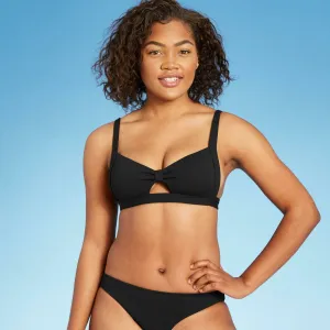 Shade & Shore Women's Knot-Front Crepe Textured Bralette Bikini Top