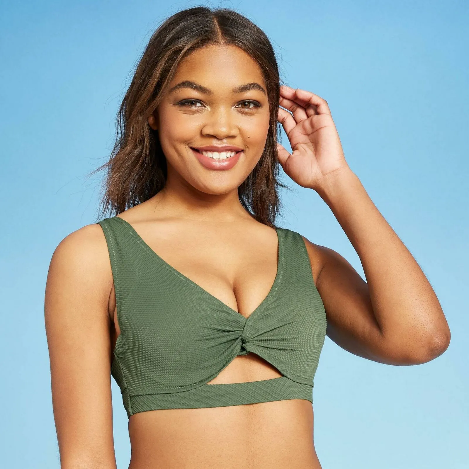 Shade & Shore Women's Light Lift Twist Front Long Textured Bikini Top