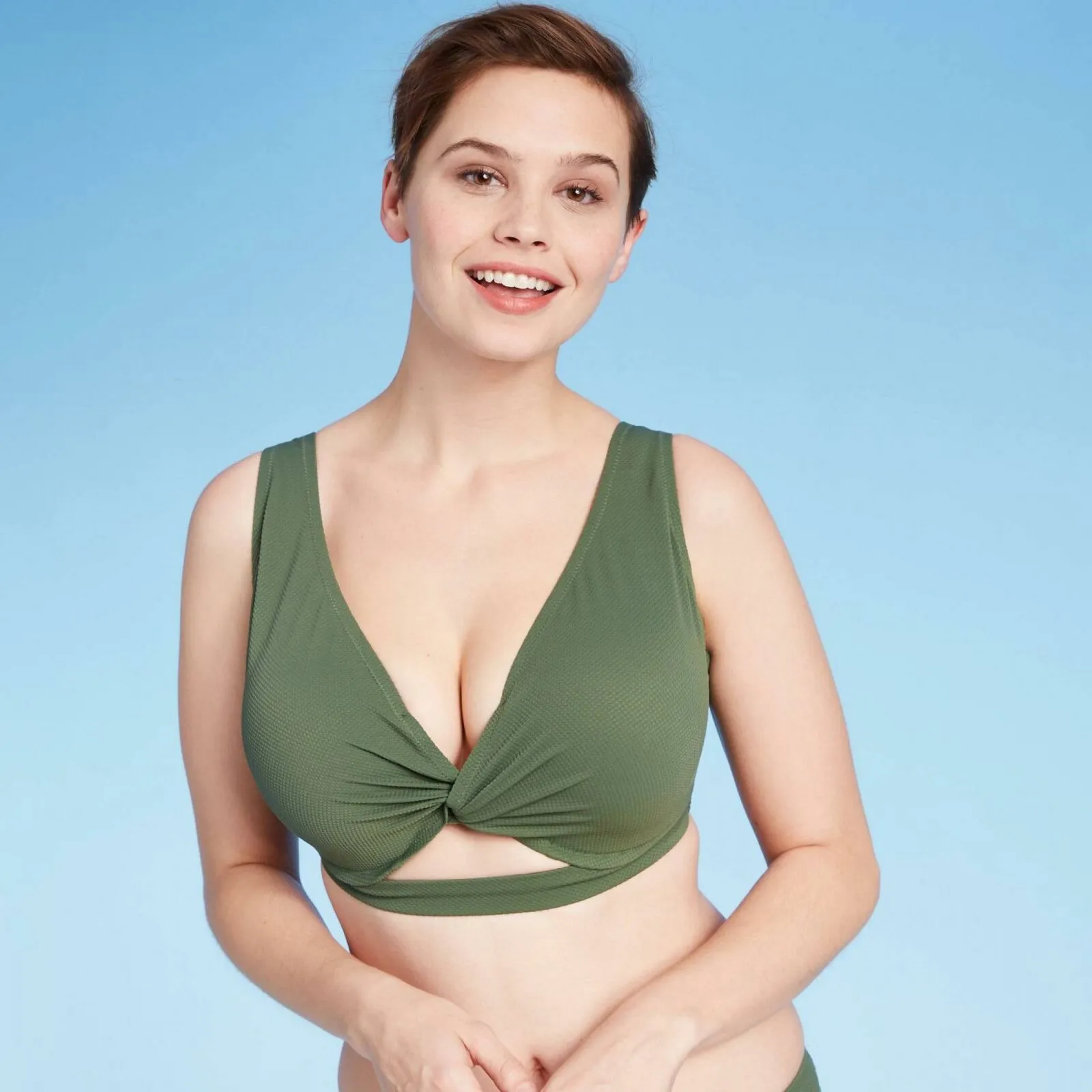 Shade & Shore Women's Light Lift Twist Front Long Textured Bikini Top