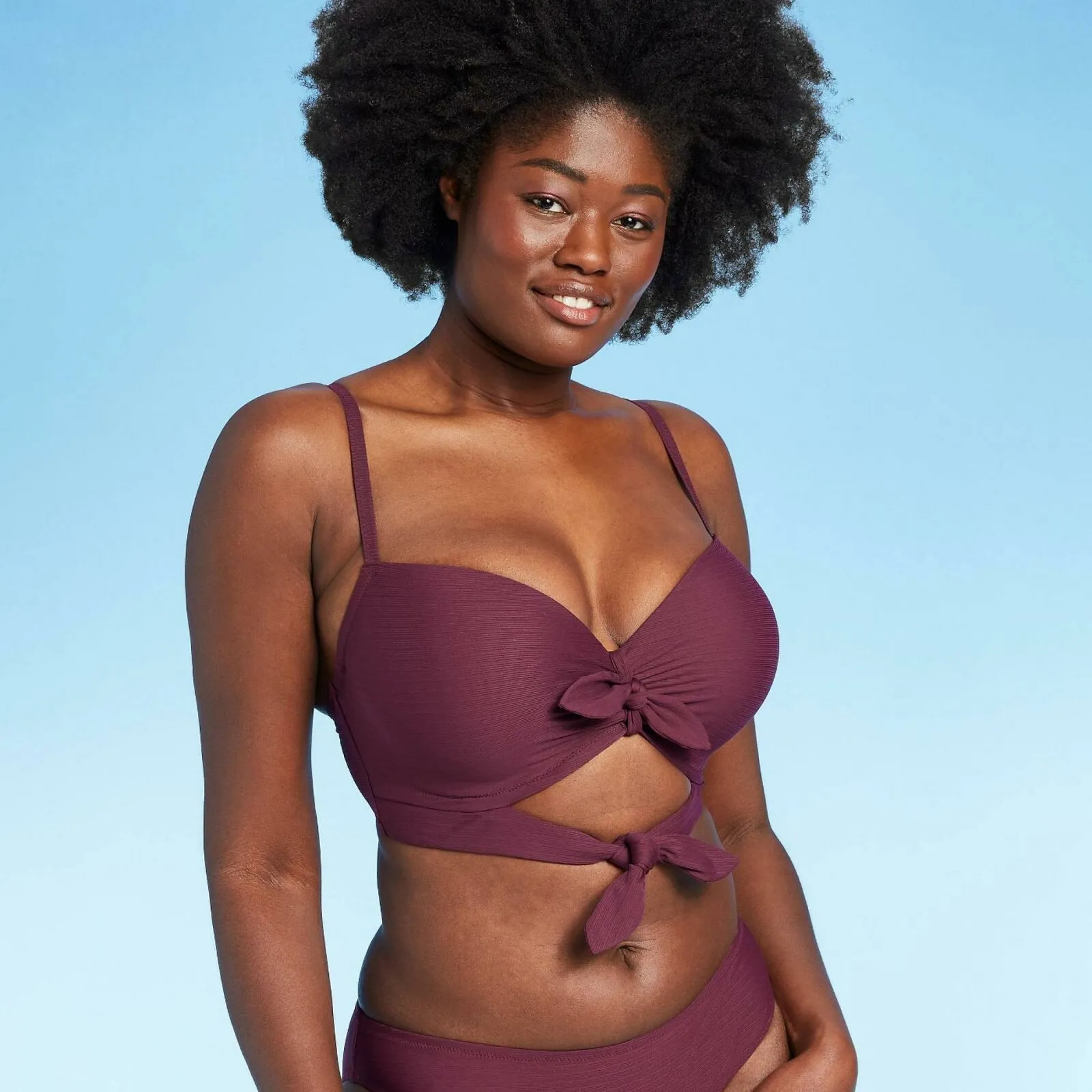 Shade & Shore Women's Light Lined Double Tie Front Ribbed Bikini Top