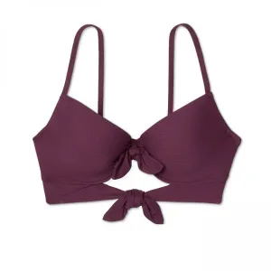 Shade & Shore Women's Light Lined Double Tie Front Ribbed Bikini Top