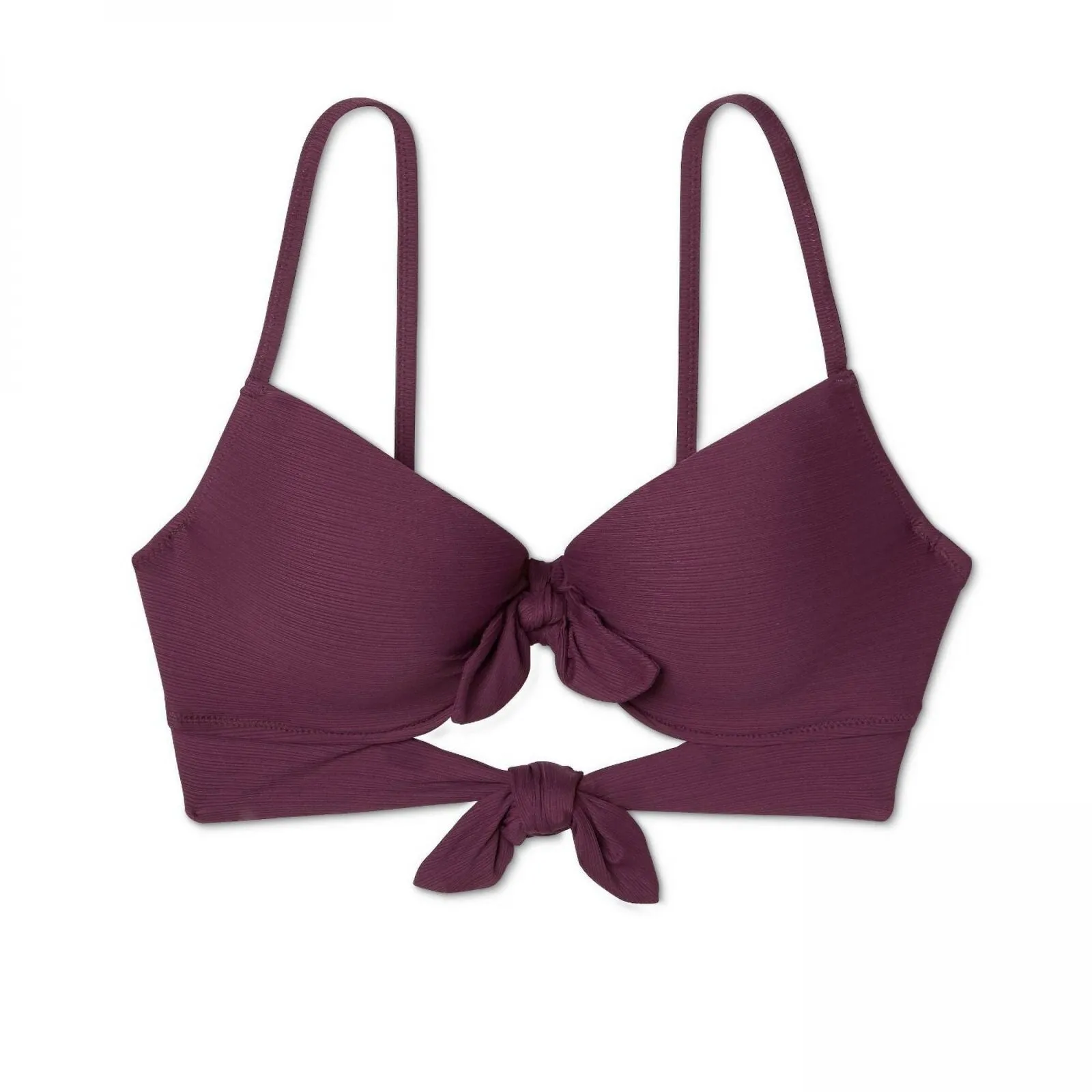 Shade & Shore Women's Light Lined Double Tie Front Ribbed Bikini Top
