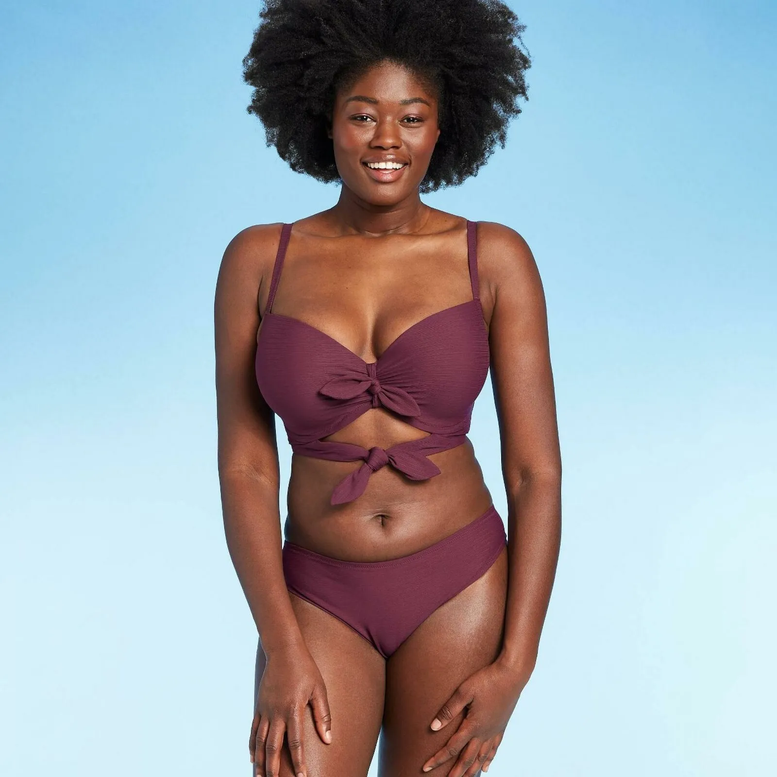 Shade & Shore Women's Light Lined Double Tie Front Ribbed Bikini Top
