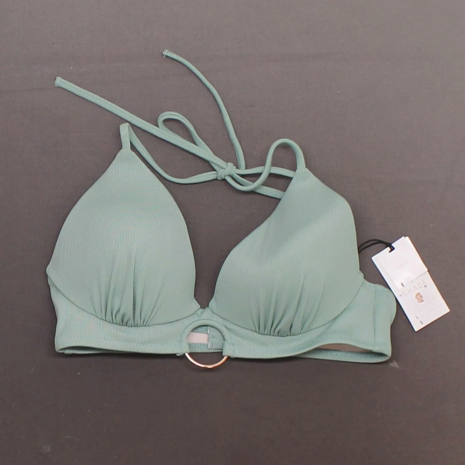 Shade & Shore Women's Push-Up Ribbed Long Line Ring Front Triangle Bikini Top