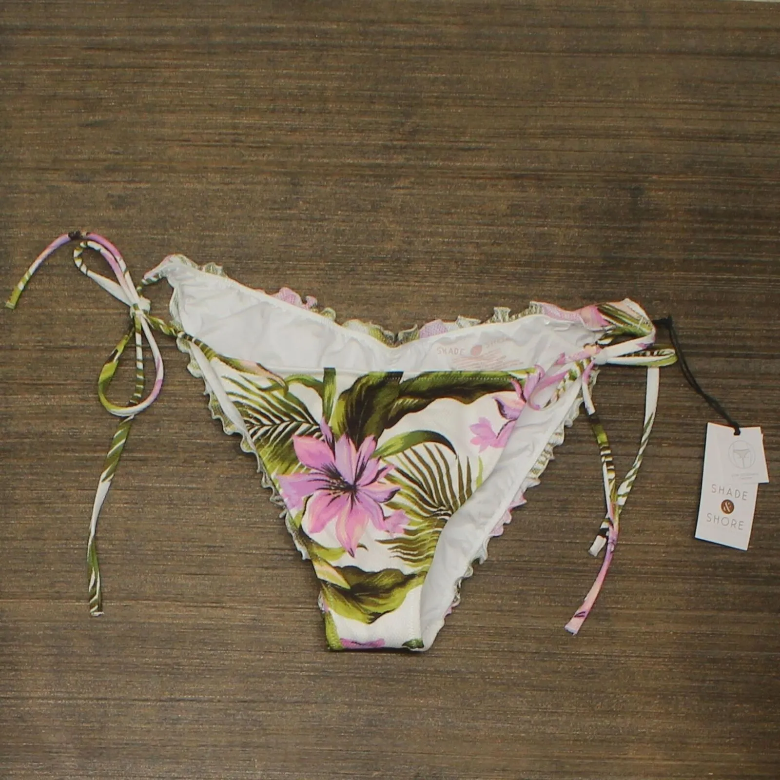 Shade & Shore Women's Textured Side-Tie Ruffle Cheeky Bikini Bottom 76578112