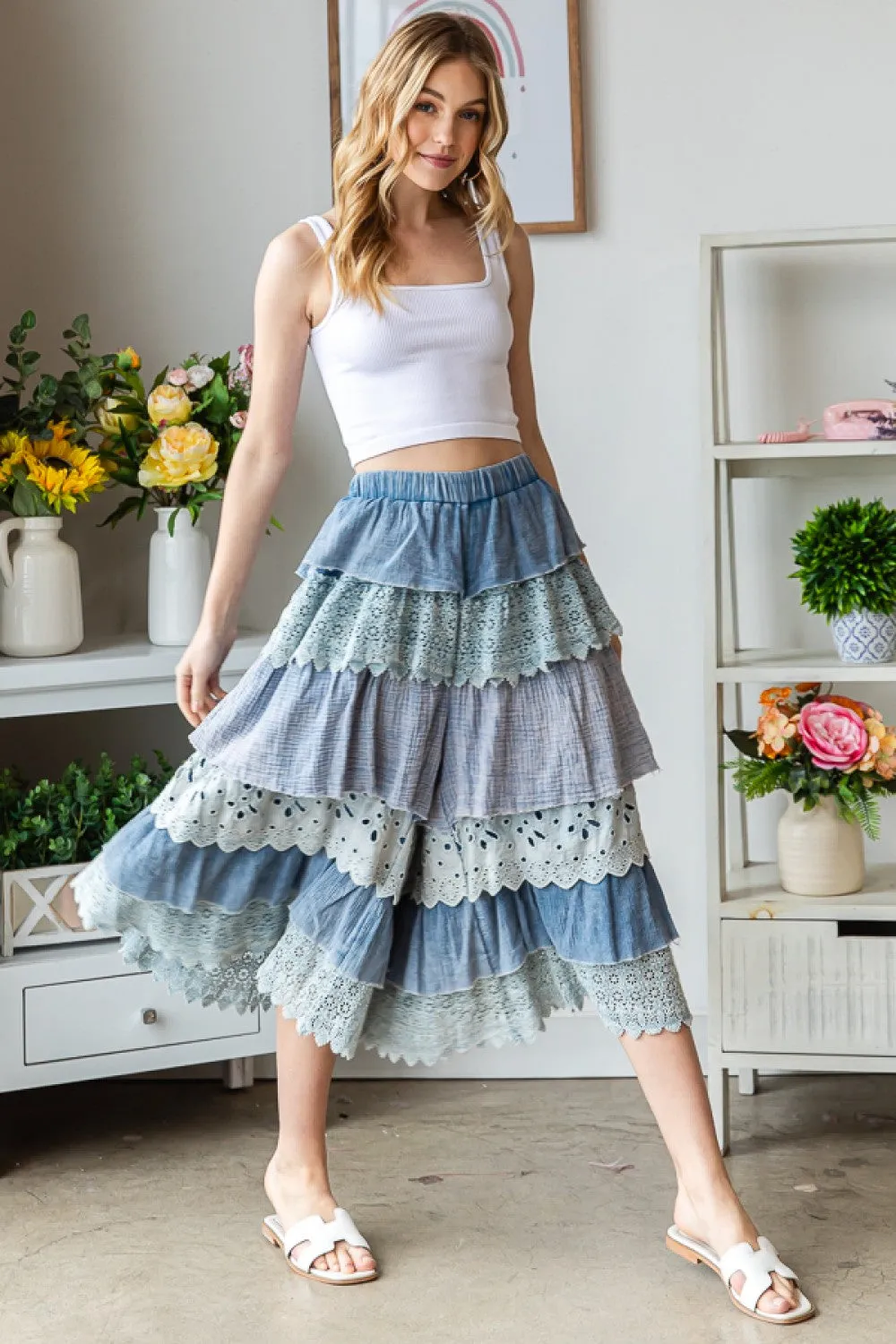 Shades of Blue Washed Tiered Woven Pants