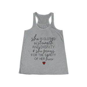 She Prays For The Safety Of Her Hero © Flowy Racerback Tank (Thin Red Line)
