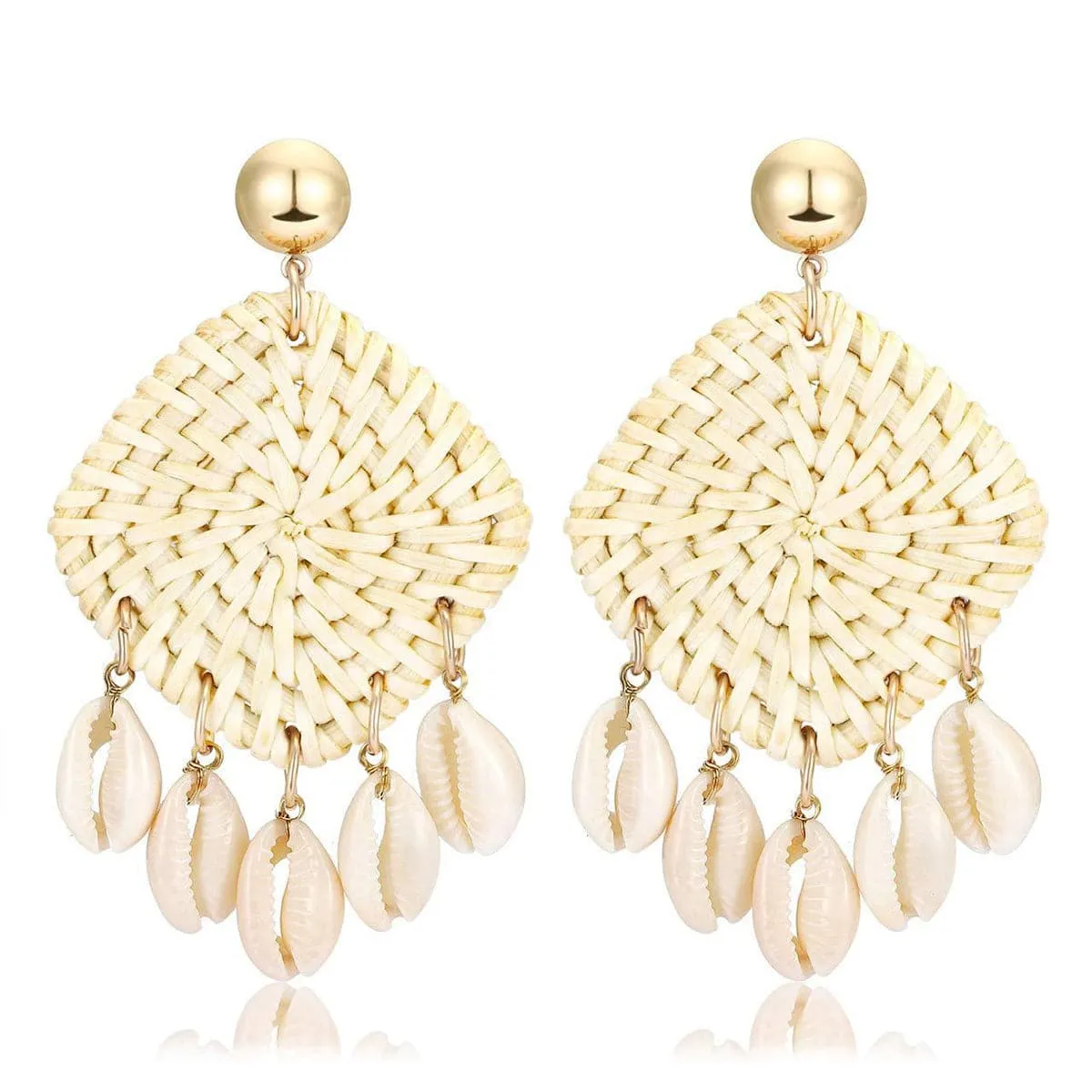 Shell & Rattan Rhombus Drop Earrings
