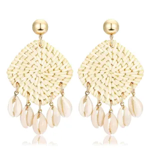 Shell & Rattan Rhombus Drop Earrings