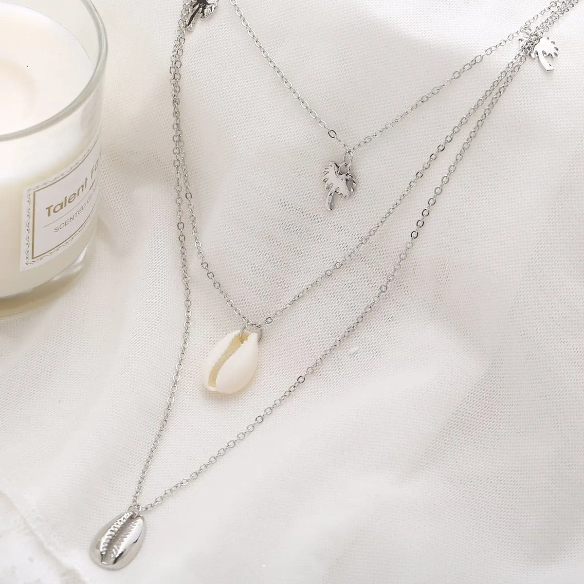 Shell & Silver-Plated Palm Tree Layered Pendant Necklace