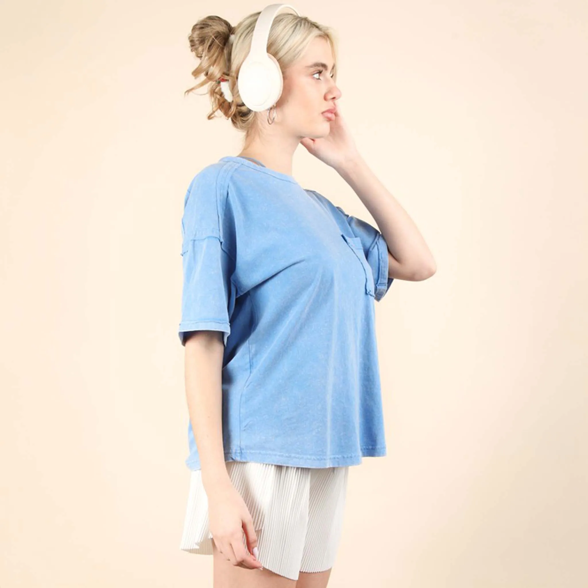 Short Sleeve Pocket Back Seam Top