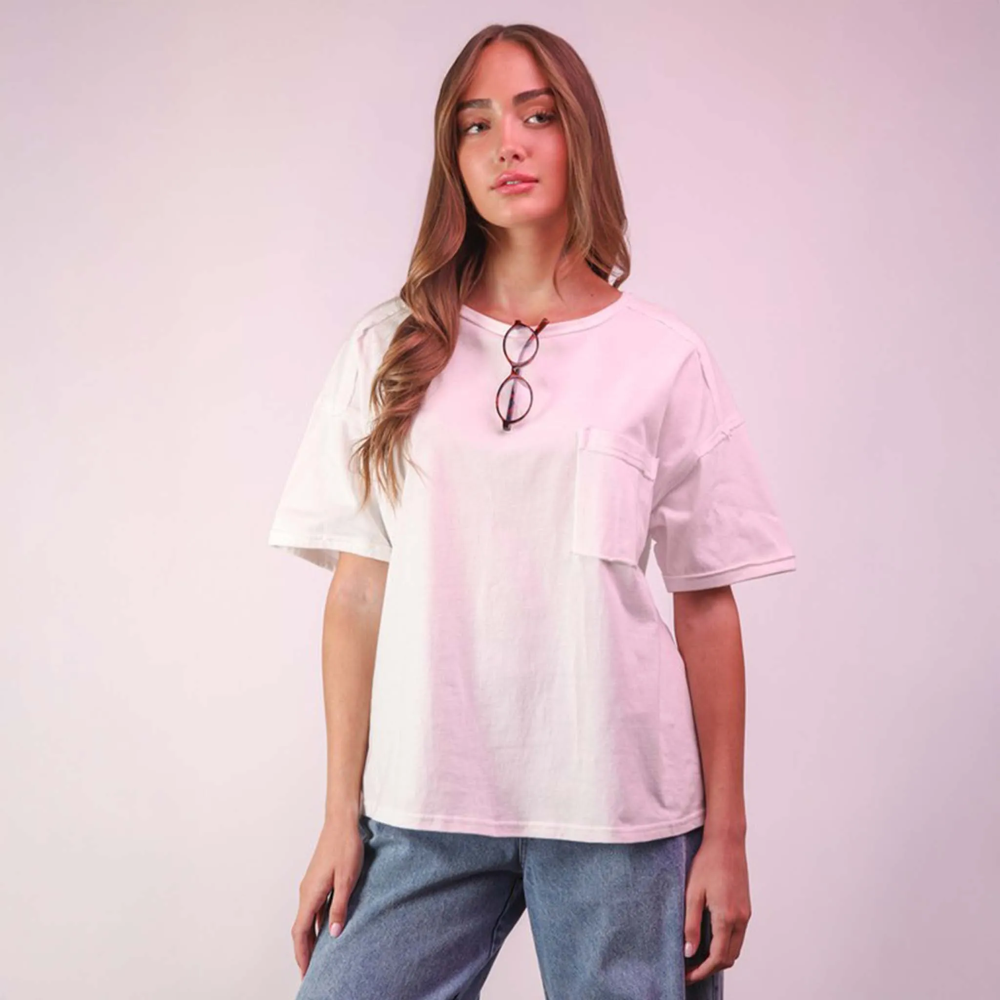 Short Sleeve Pocket Back Seam Top