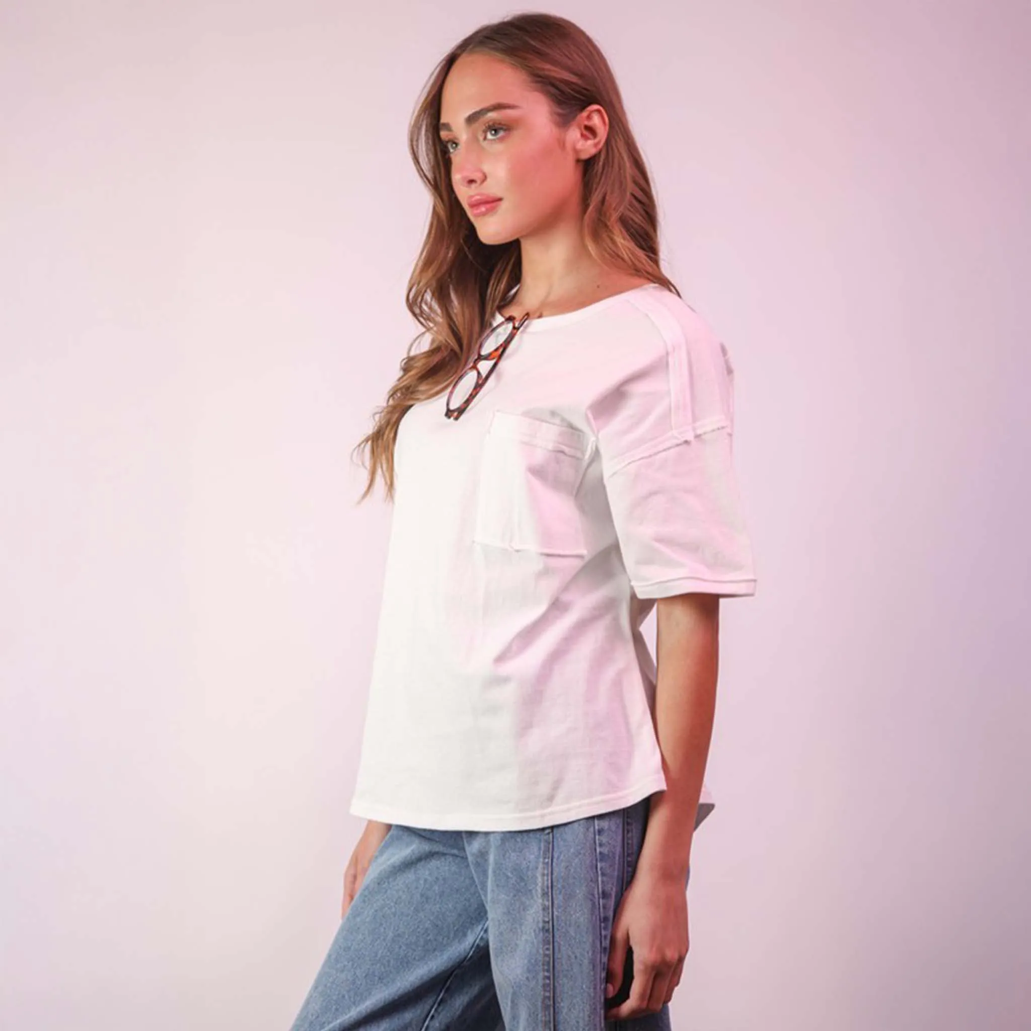 Short Sleeve Pocket Back Seam Top