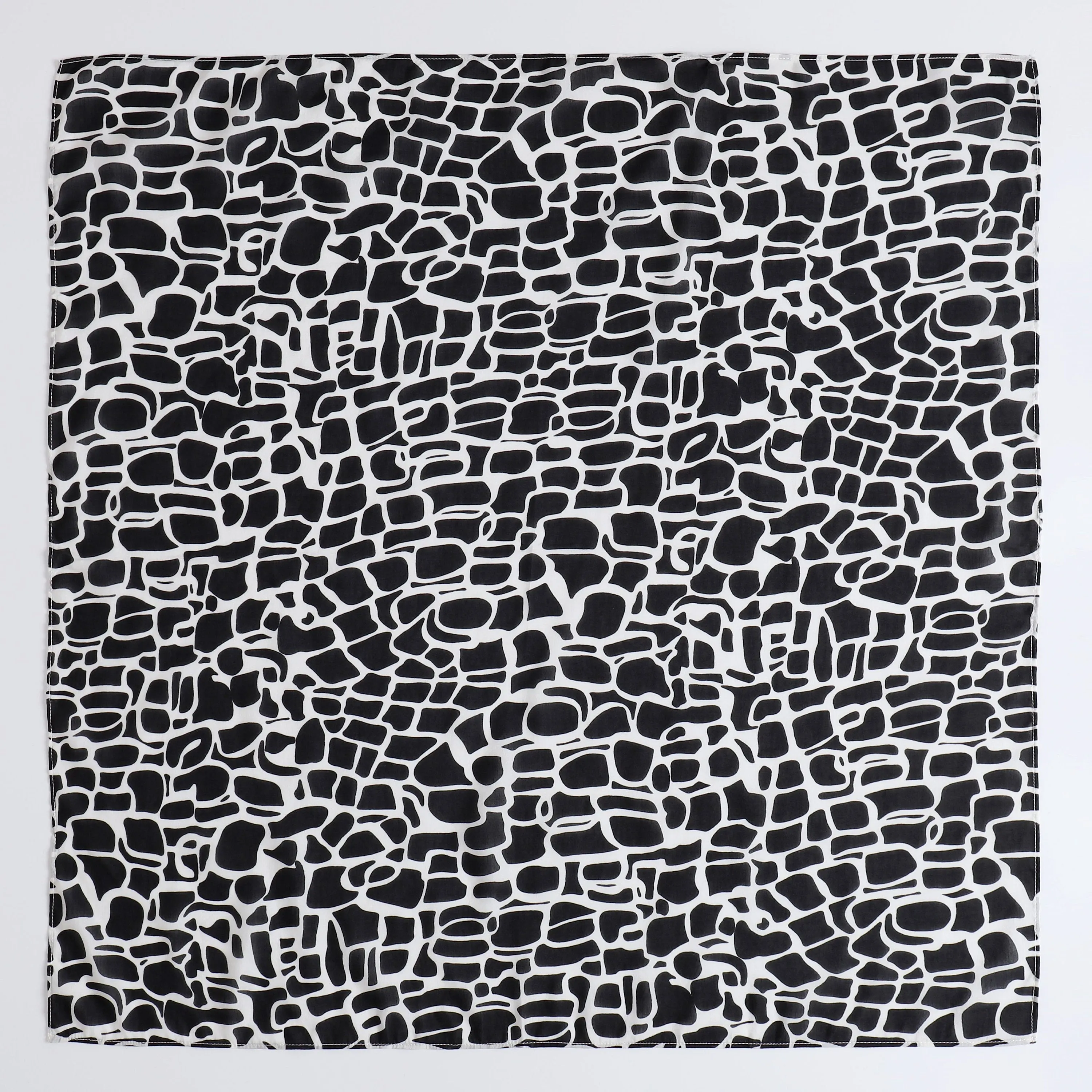Silk Blend Neckerchief scarf, Women's Neckerchief, Silk Cotton Neck Scarf,Black White Abstract Print Scarf
