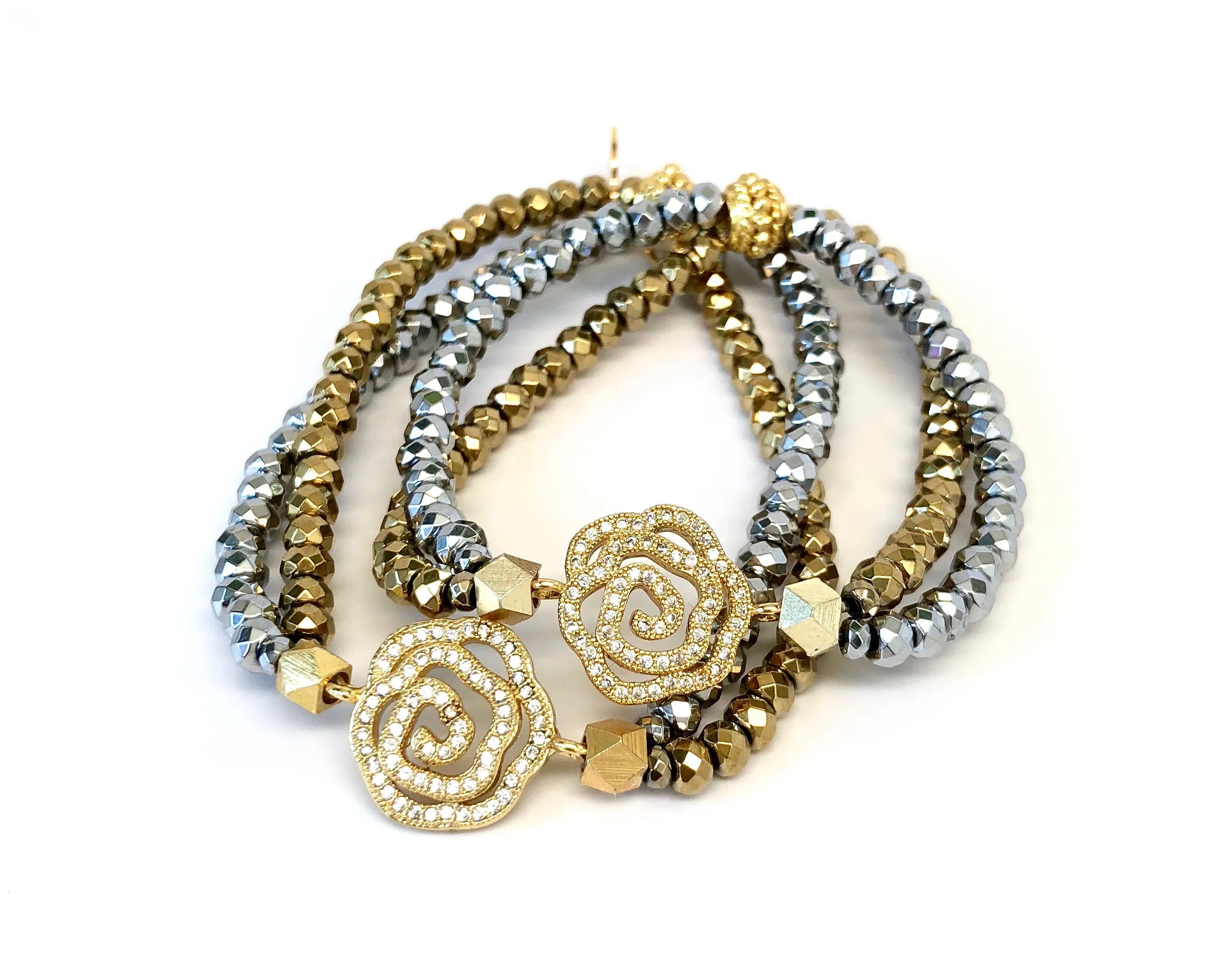 Silver & Gold Double Strand Rose Bracelet