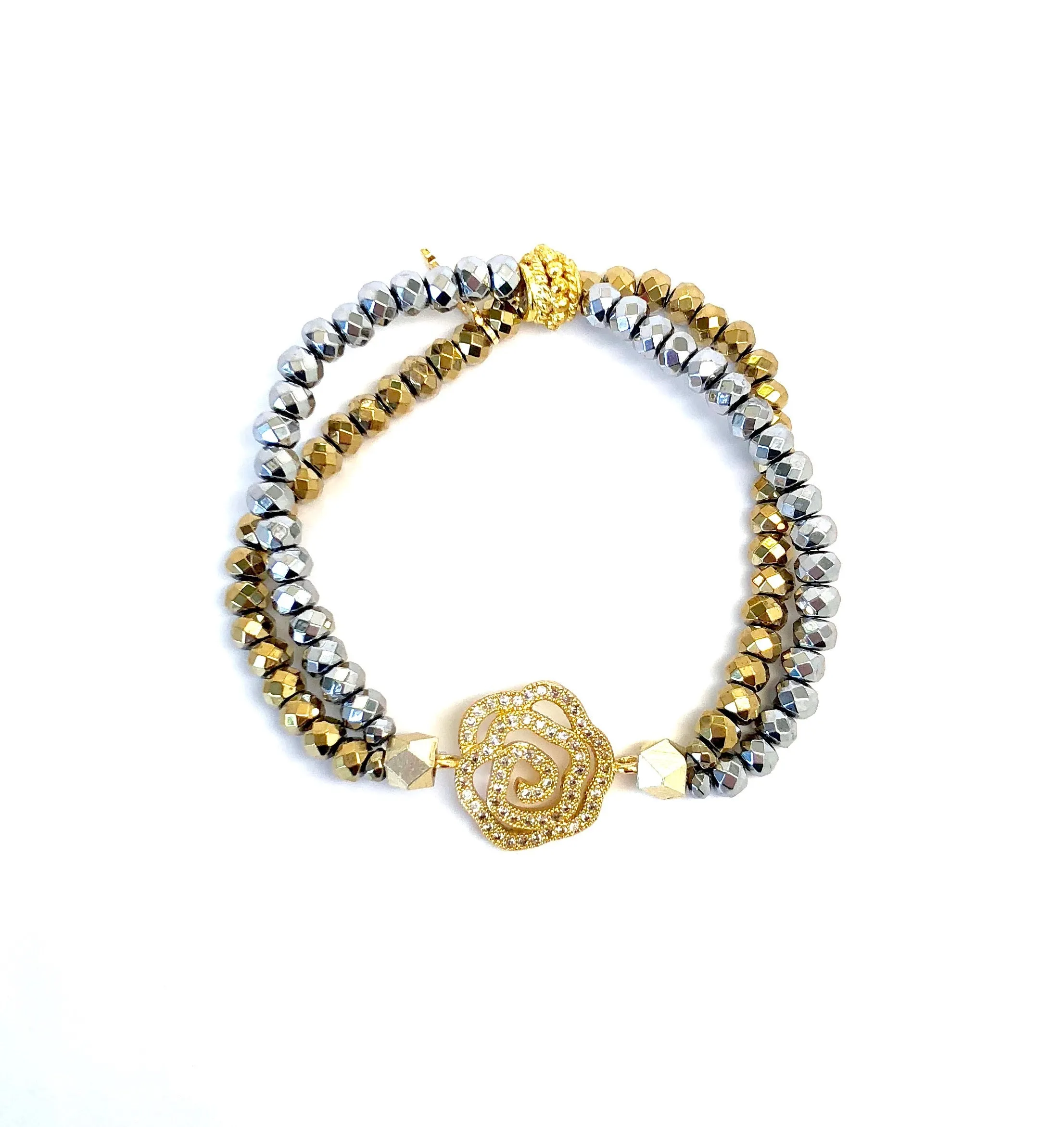 Silver & Gold Double Strand Rose Bracelet