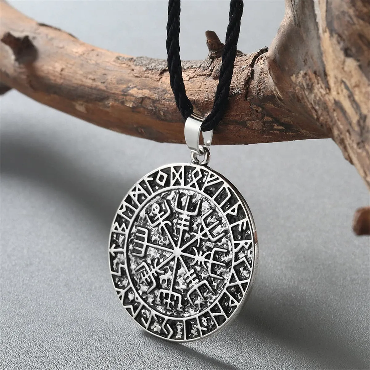 Silver-Plated & Black Compass Pendant Necklace