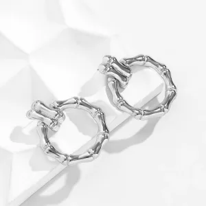 Silver-Plated Bamboo-Shaped Round Drop Earrings