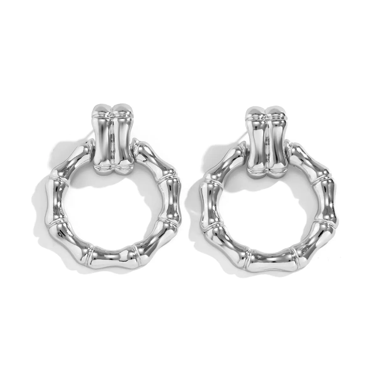 Silver-Plated Bamboo-Shaped Round Drop Earrings