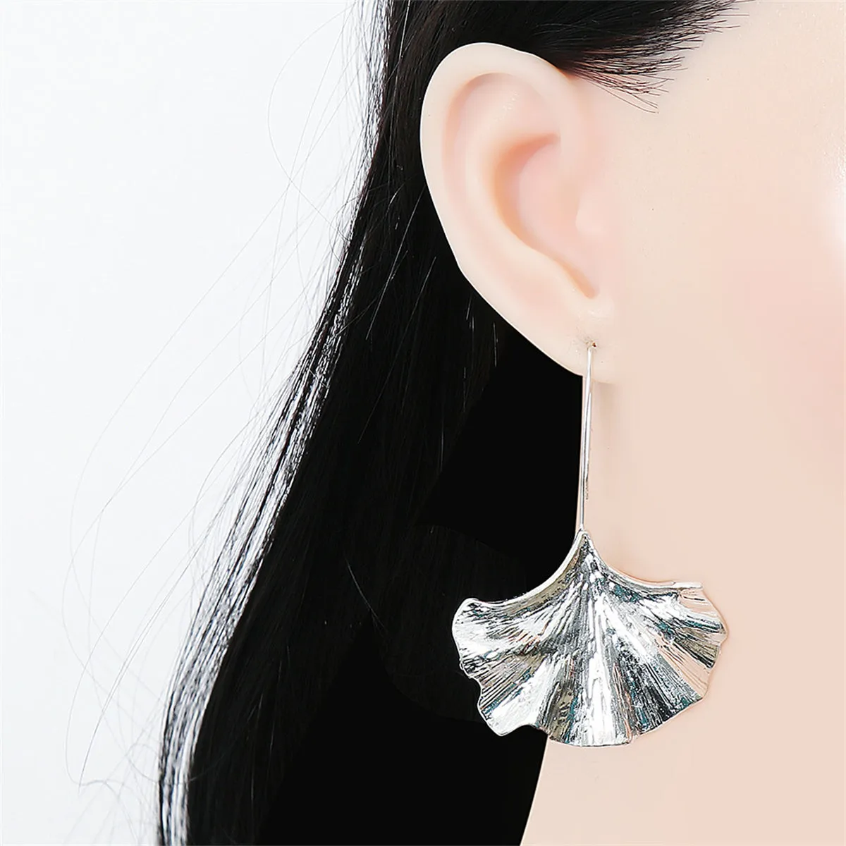 Silver-Plated Lotus Leaf Drop Earrings